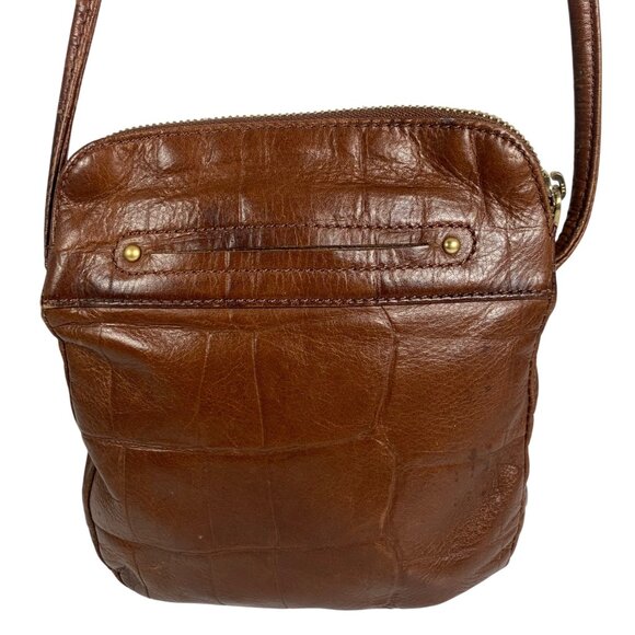 B MAKOWSKY Brown Leather Crossbody Handbag w/ Texture Gold Safety Pin Zip Pulls - Picture 4 of 16